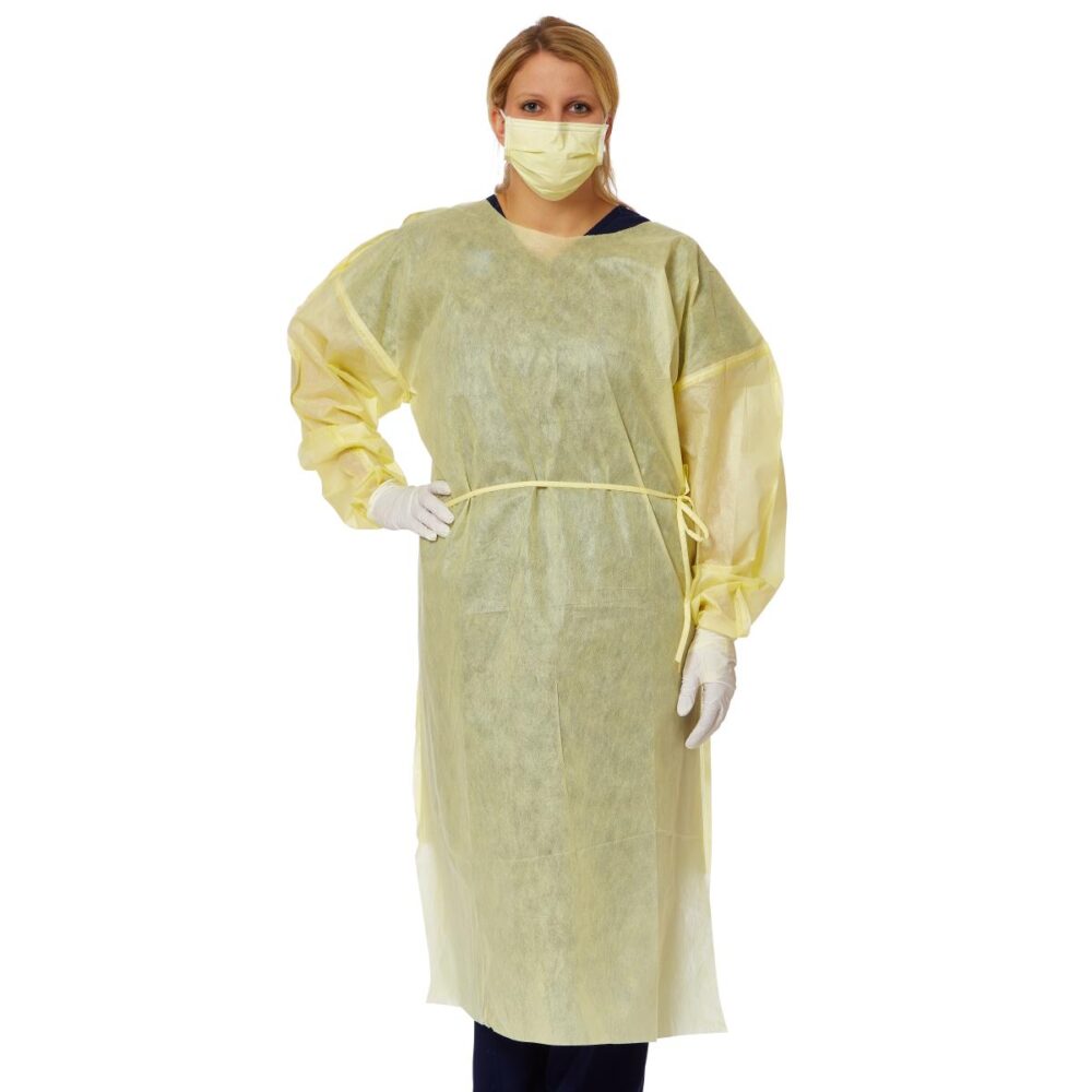 Medium-Weight AAMI Level 2 Isolation Gown with Side Ties, Yellow