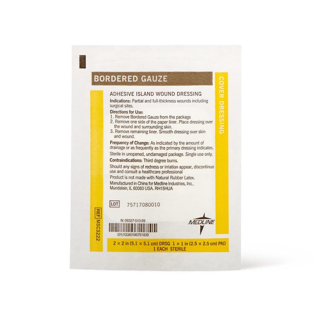 Sterile Bordered Gauze Adhesive Island Wound Dressing, 4" x 4" with 2.5" x 2.5" Pad - Image 4
