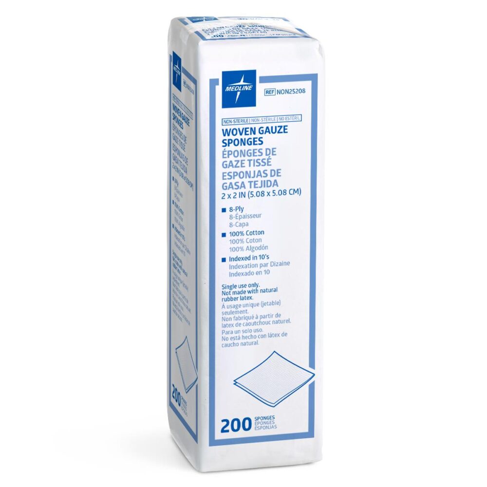 Woven Nonsterile Gauze Sponges, 8 Ply, 2" x 2"