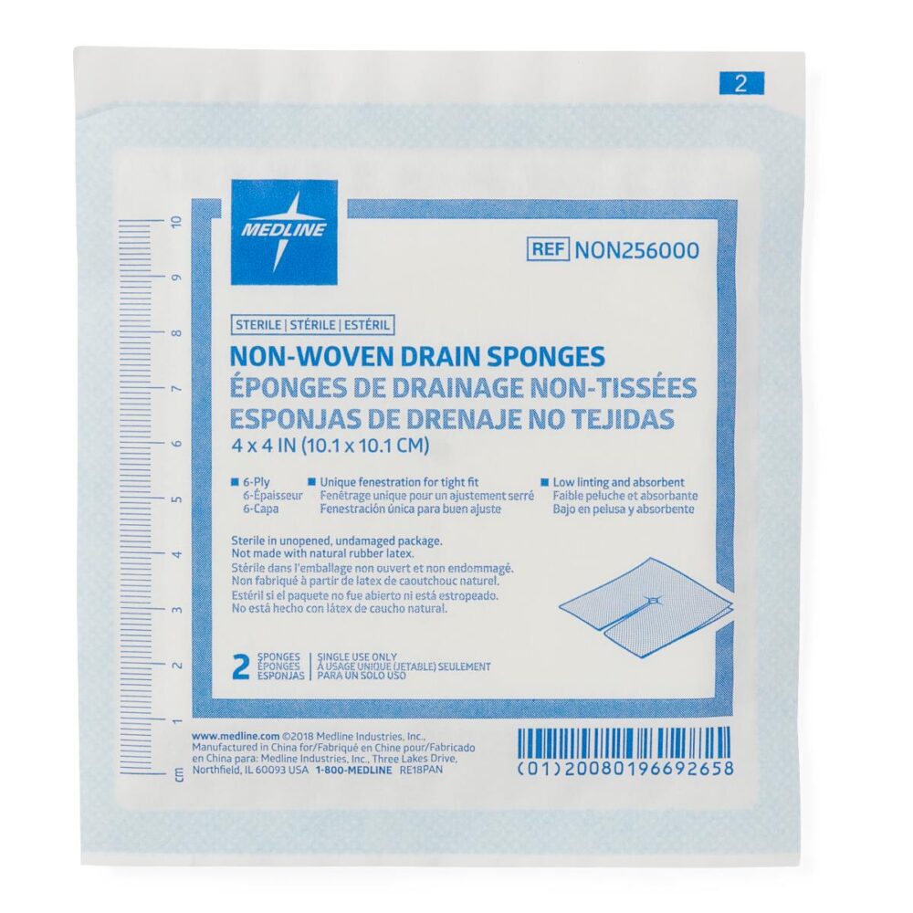 Sterile Nonwoven Gauze Drain Sponges, Premium, 6-Ply, 4" x 4", 2/Pack - Image 2