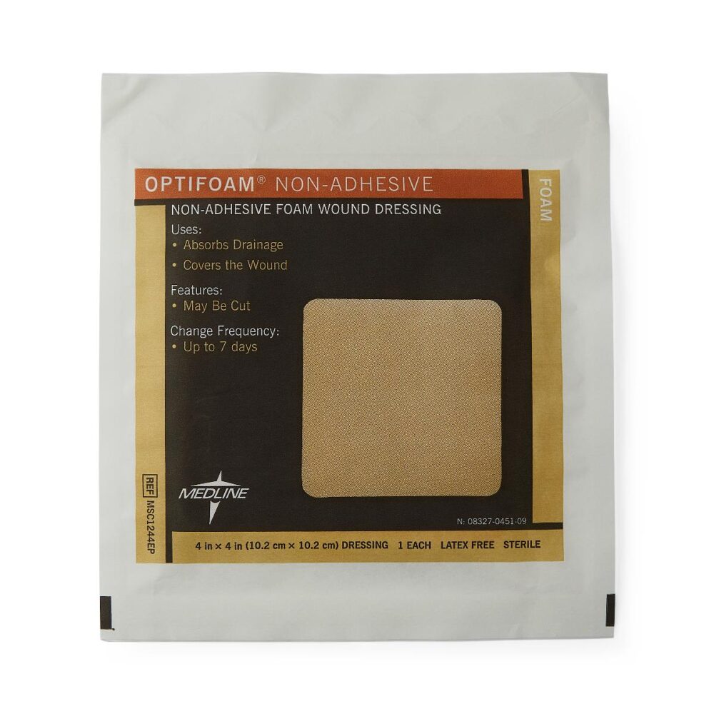 Optifoam Nonadhesive Foam Wound Dressing in Educational Packaging, 4" x 4"