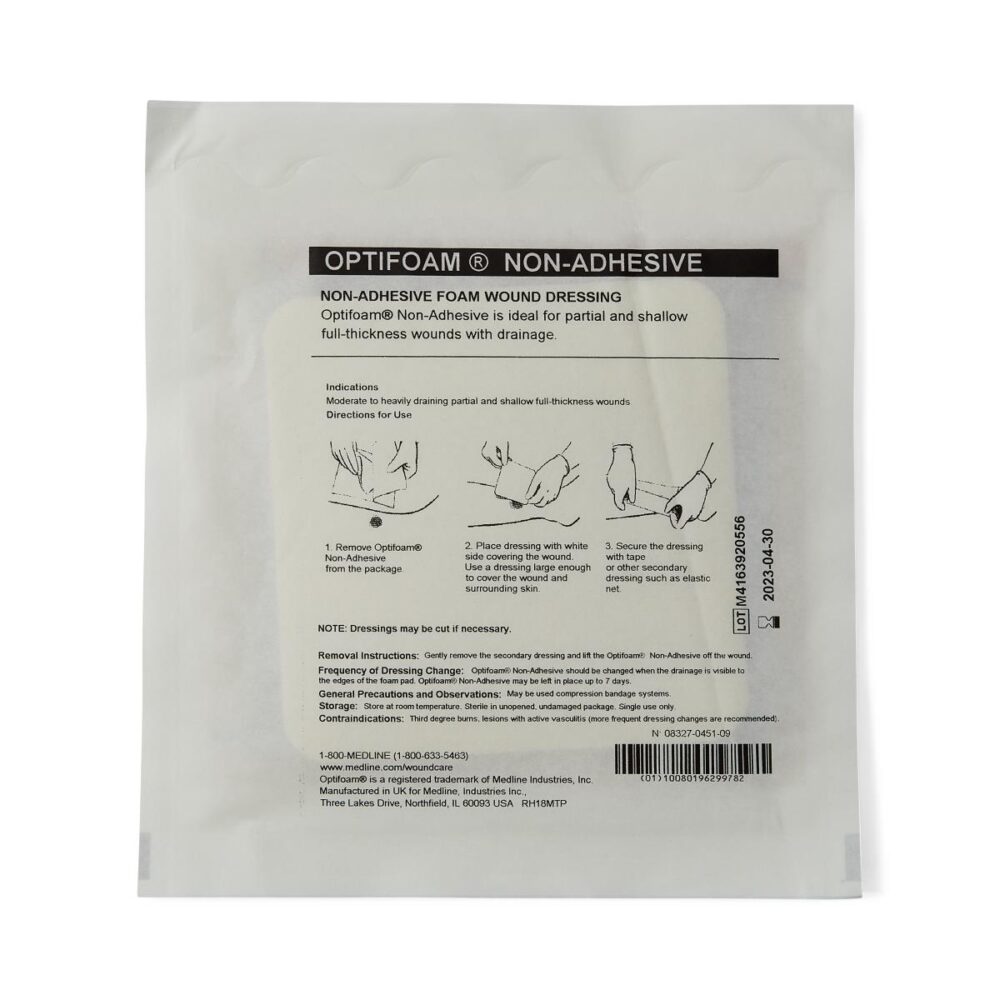Optifoam Nonadhesive Foam Wound Dressing in Educational Packaging, 4" x 4" - Image 4