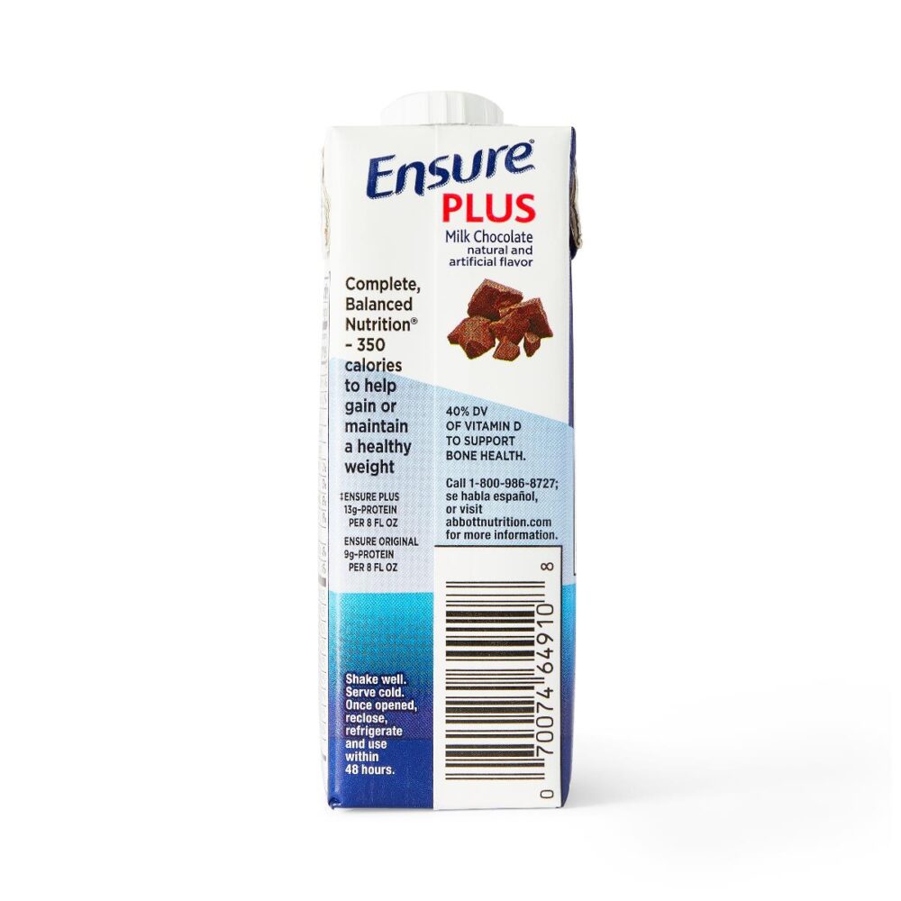 Ensure Plus Therapeutic Nutrition Shake, Milk Chocolate, 8 fl. oz. Reclosable Carton - Image 3