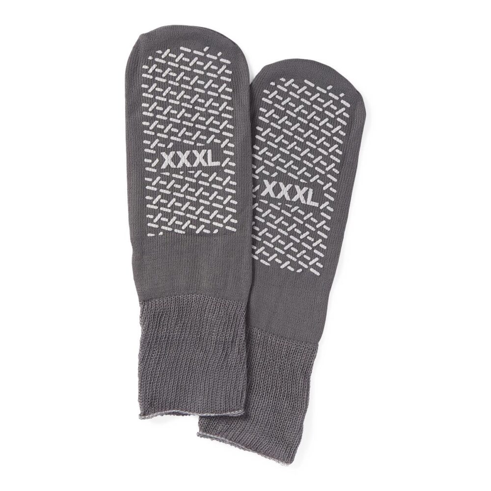 Double-Tread Patient Slippers, Terry Inside, Gray, Bariatric 48/CS