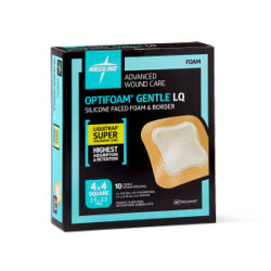 Optifoam Gentle Silicone-Faced Foam Dressing with Liquitrap Super Absorbent Core in Educational Packaging, 4" x 4" 100/CS