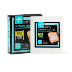 Optifoam Gentle Silicone-Faced Foam Dressing with Liquitrap Super Absorbent Core in Educational Packaging, 4" x 4" 100/CS - Image 3