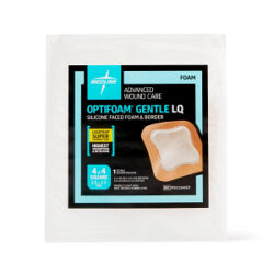 Optifoam Gentle Silicone-Faced Foam Dressing with Liquitrap Super Absorbent Core in Educational Packaging, 4" x 4" 100/CS - Image 4