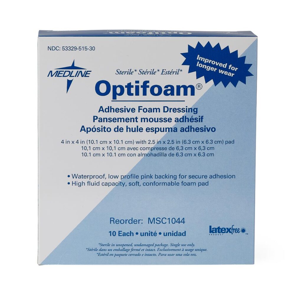 Optifoam Adhesive Foam Wound Dressings, 4" x 4" 100/CS