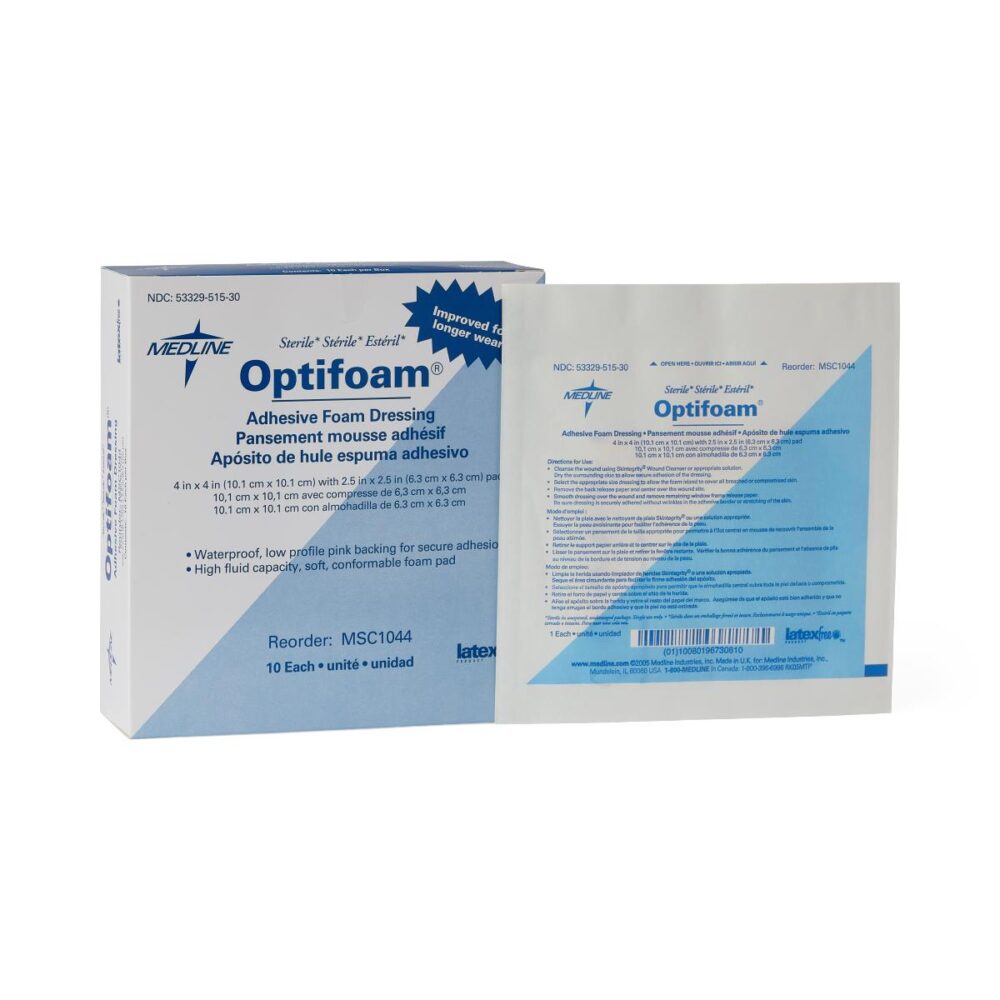 Optifoam Adhesive Foam Wound Dressings, 4" x 4" 100/CS - Image 2